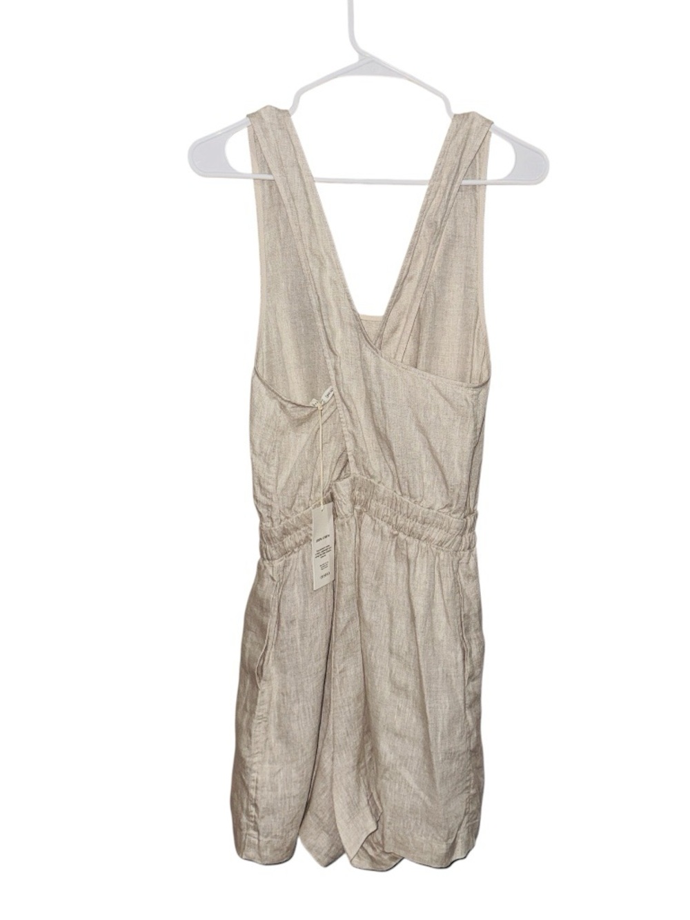 NEW OYSHO Casual Sleeveless Cross Back Linen Cream Stretchy Waist Pocket Romper - Picture 4 of 12